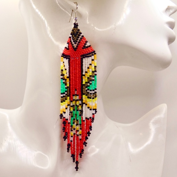 Southwest Style Beaded Shoulder Duster Earrings - Picture 4 of 4